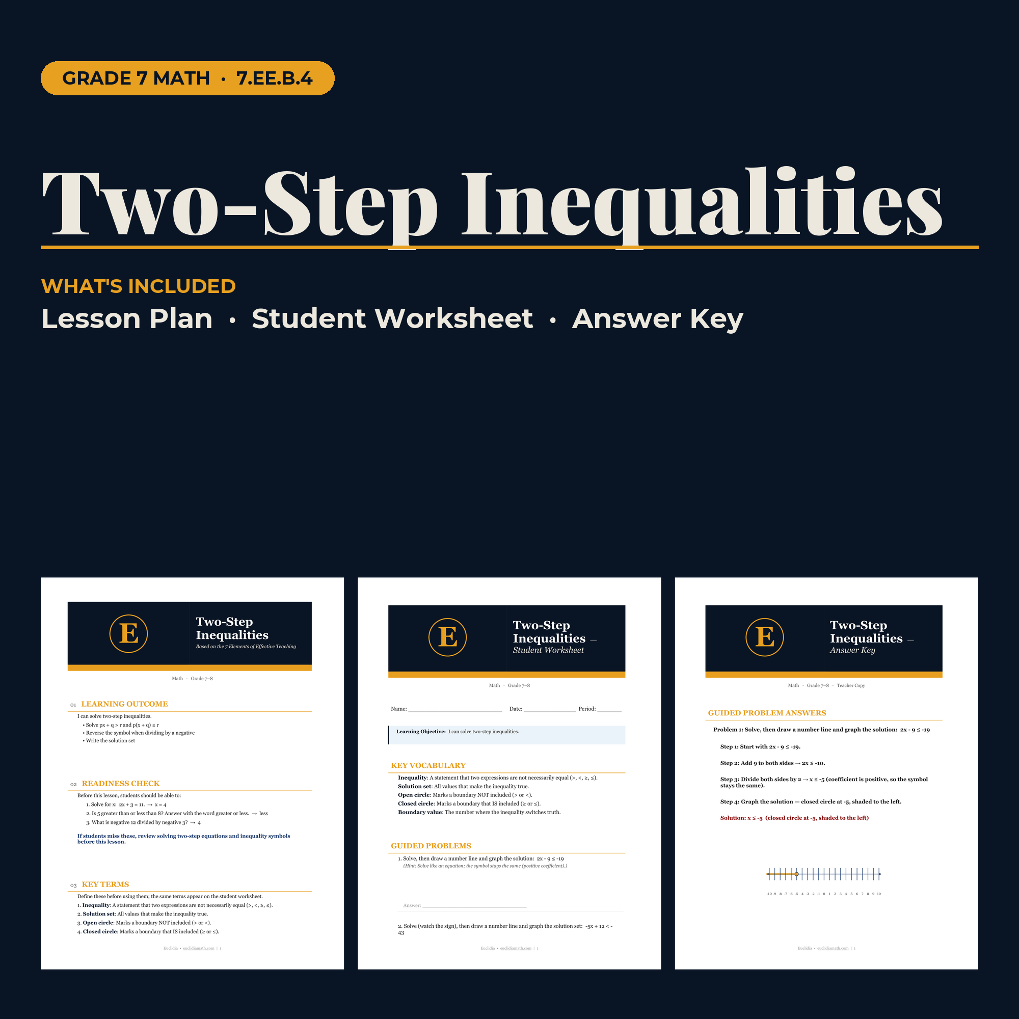 Two-Step Inequalities | No-Prep Lesson, Worksheet & Answer Key thumbnail